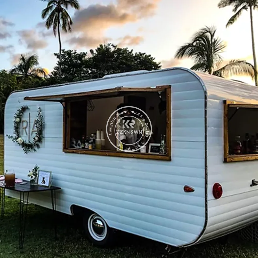 ปรับแต่งรถพ่วงอาหารครัวเต็มรูปแบบกาแฟพิซซ่ารถเข็นรถเข็นสุนัขร้อนสัมปทานรถบรรทุกอาหาร Street Ice Cream Shop Kiosk
