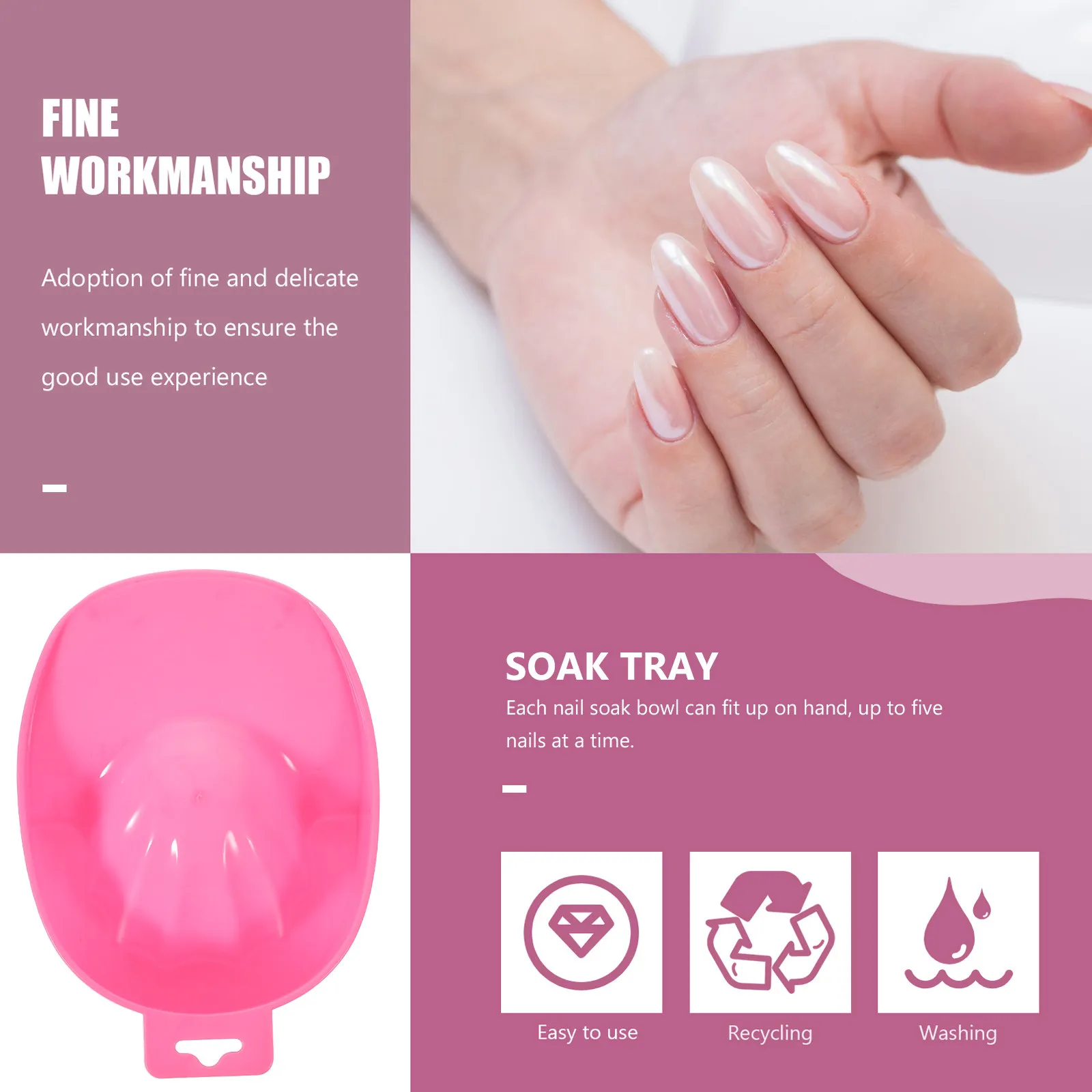 

2Pcs Nail Soak Bowls Durable Plastic Soaking Bowls for Manicure Nail Polish Remover False Nails Removal Hand Care