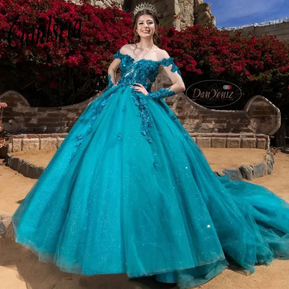 Quinceanera Dresses Ball Gown Masquerade Princess Girl Beads Flowers Long Sweet 16 Vestidos De 15 Quinceañeras