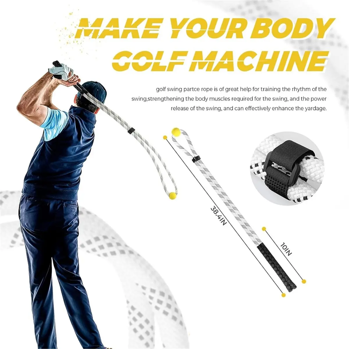 (AD12) Golf Rope Swing Trainer Golf Tyro Posture Corrector Professional Golf Trainer W/H Weighted Ball for Golfer of All Levels
