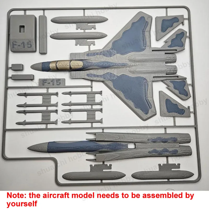 1 Juego de F-15 impreso en 3D, doble motor, modelo de avión de combate de alta resistencia, pieza de simulación, avión pintado en gris/azul, juguetes, escala 1/98