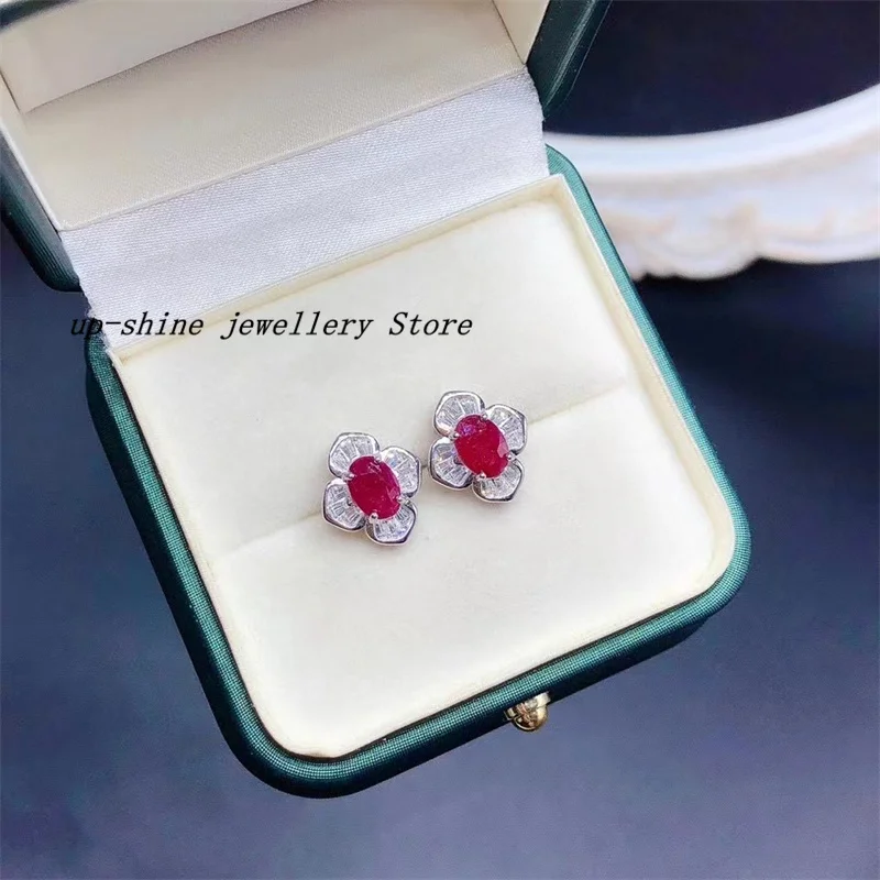 100% Natural Ruby Earrings, S925 Silver Adies Earrings, Welcome Christmas, Must Bring Jewelry Christmas