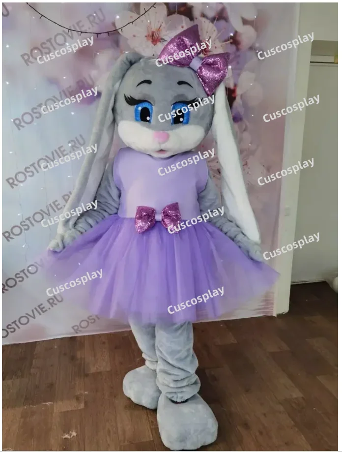 

Doll Rabbit Flirting Cotton Candy Purple Dress Carnival Advertising Makeup Easter Bunny Rabbit Halloween Mascot Costume Animal