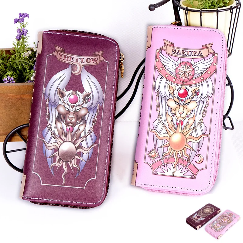 Card Captor Sakura Anime Star Moon Long Zip Wallet Wing Cosplay Handheld  Kawaii PU Wallet Cartoon Print Zero Wallet Student Gir