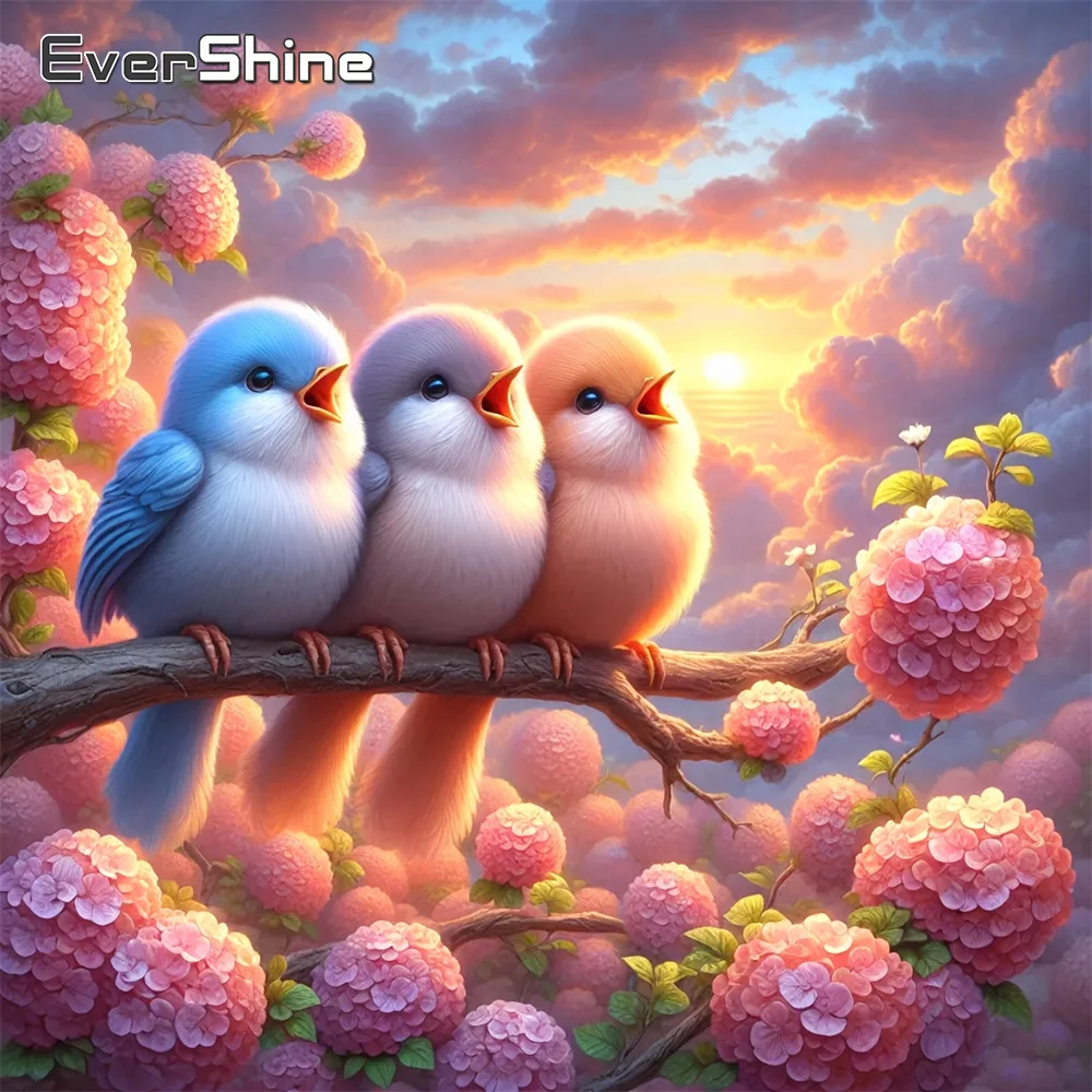 Evershine Diamant-Stickerei Tierbild Strass-Mosaik Vogel Vollflächiges Diamant-Gemälde Hortensie Neuerscheinung Wandkunst