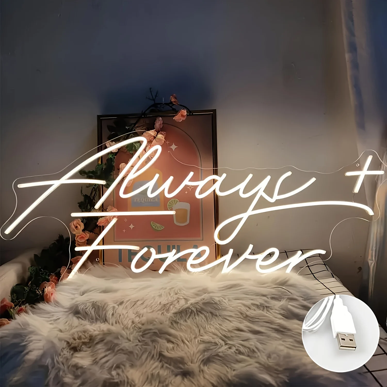 

LED Neon Light Always Forever Neon Sign Wall Decor for Bachelorette Party Family Engagement Birthday Wedding Party Gifts