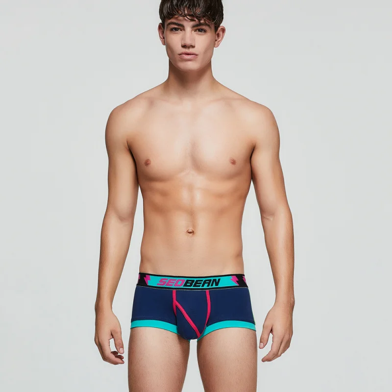 Men's flat underwear, low waist, breathable, slim fit, close fitting, high elasticity, fashionable and sexy four cornered pants