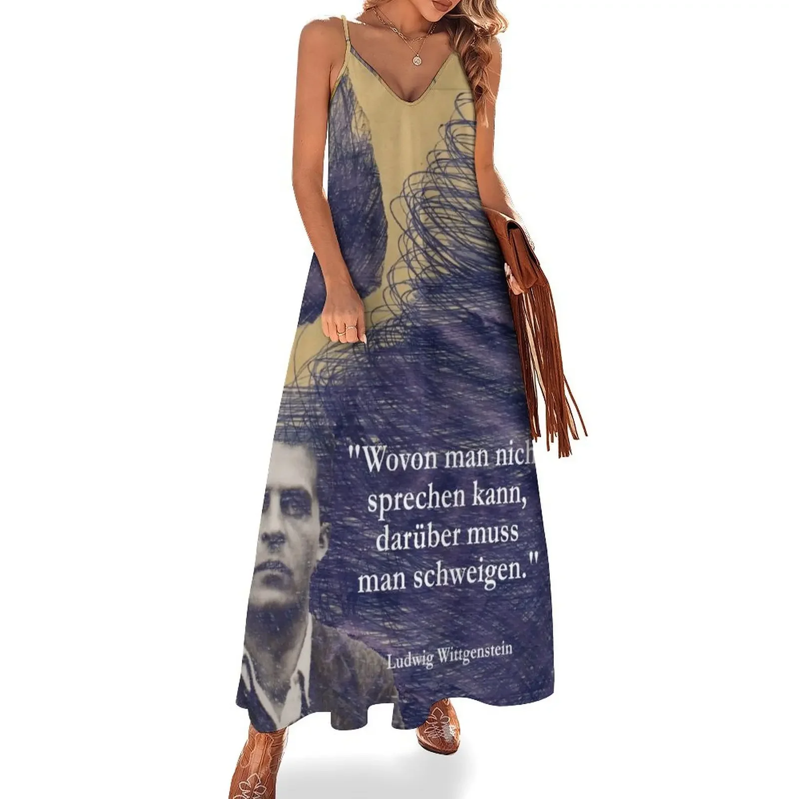 

Ludwig Wittgenstein quote, about which one cannot speak, one must remain silent about it Sleeveless Dress Woman clothes