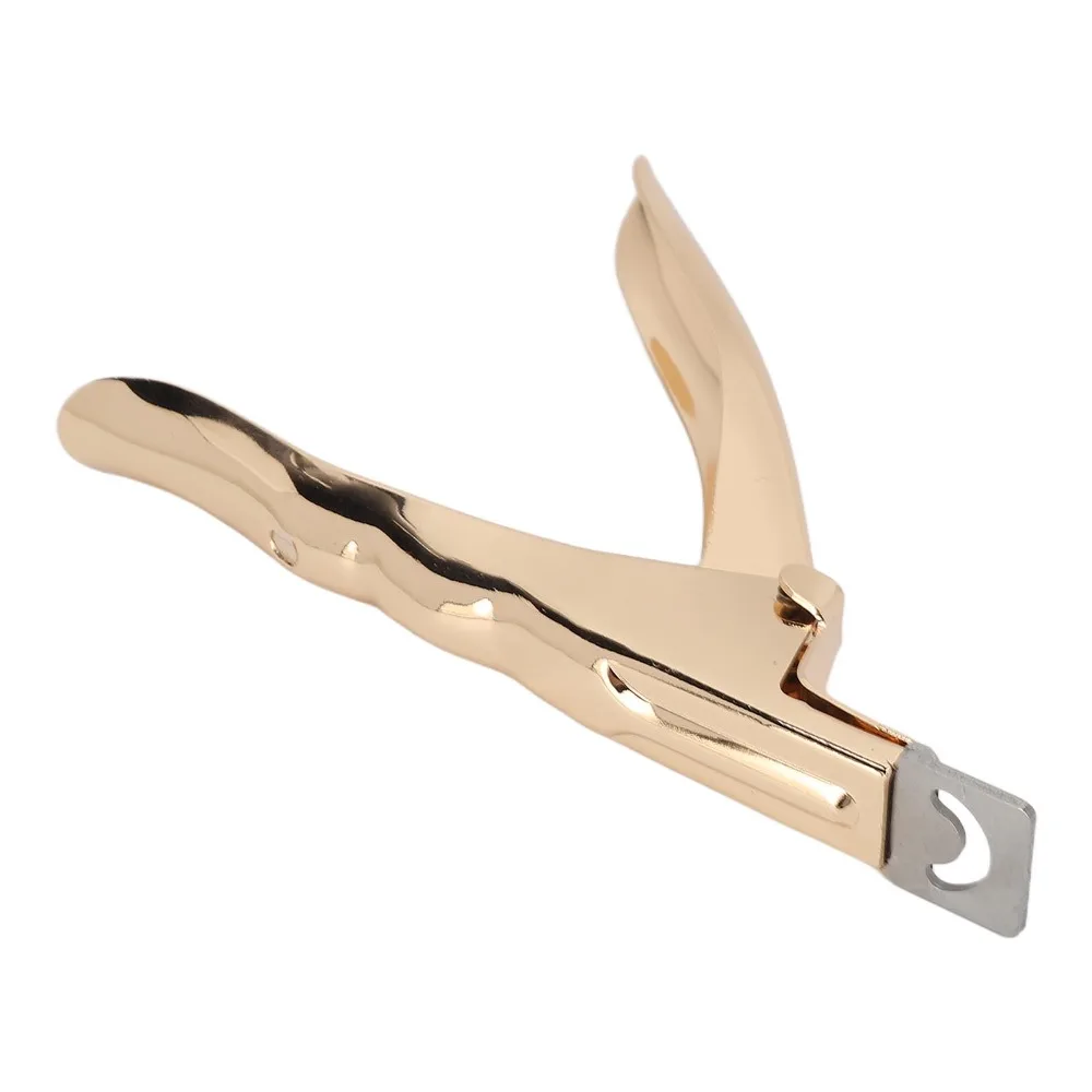 Stainless Steel Nail Tip Cutter Straight Edge Gold Color Fake Nail Trimmer U Shape Design Professional Clippers