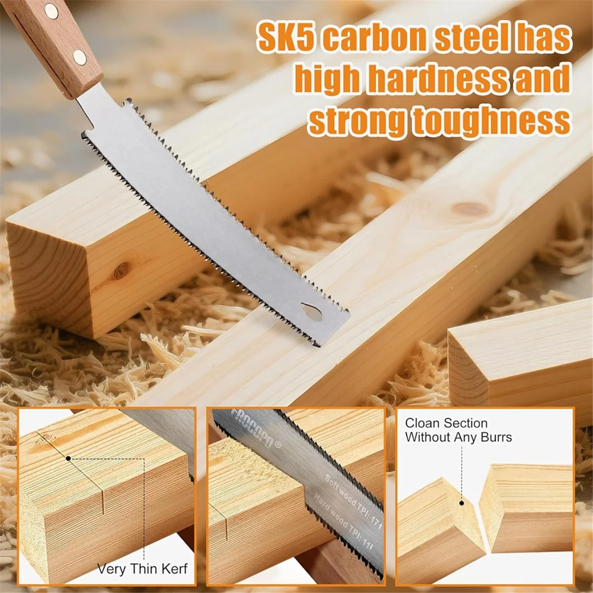 BAAQ Woodworking Tools Set Wood Chisel Bevel Edge Chisel Set 1/4in, 1/2in, 3/4in and 1in 6-in Woodworking Blade Coping Saw