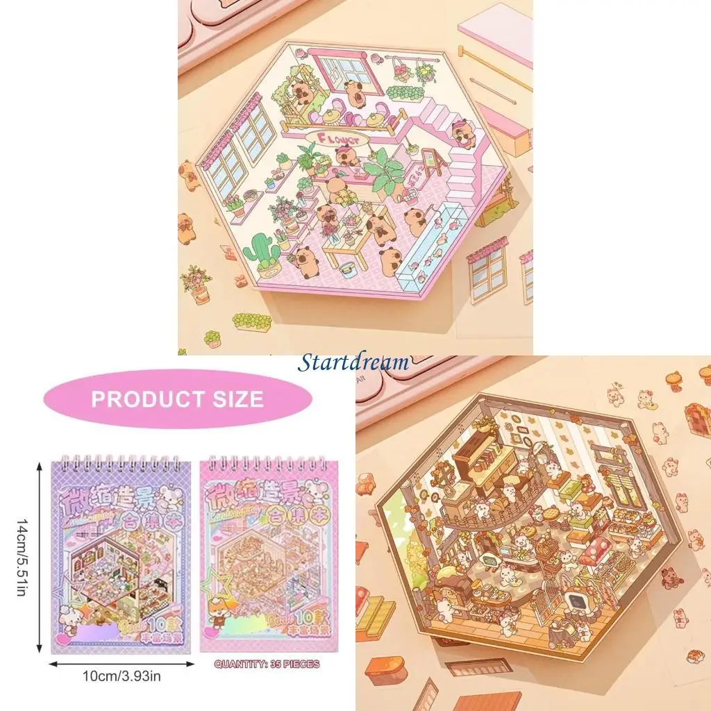 Miniature Scene Sticker Miniature Simulated Cabin Scene Sticker for Scrapbooking Journal Notebook Photo Album Phone Case K92C