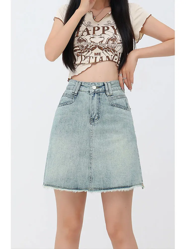 

plus Size Denim A-Line Skirt Women's Summer ort Skirt Belly Covering Slimming High Waist Korean Sle Casual And Pear...