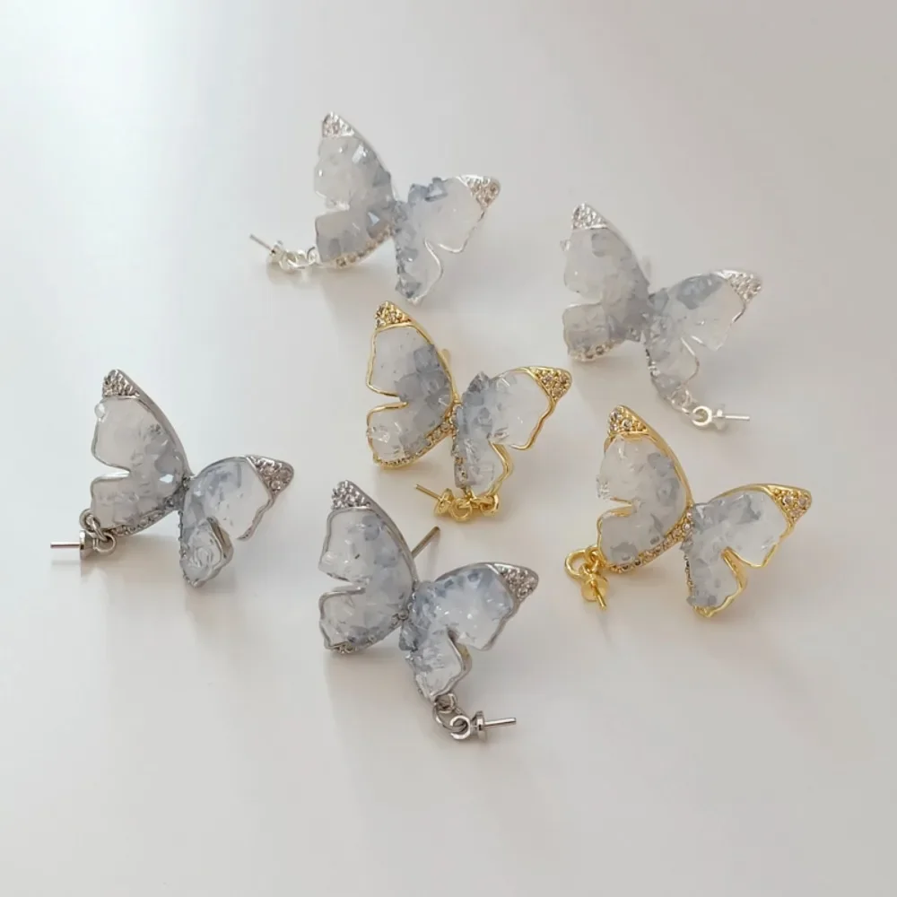 

14K Copper-plated Thick Silver Small Crushed Stone Butterfly Earrings, Light Luxury, Elegant and Unique S925 Stud Earrings