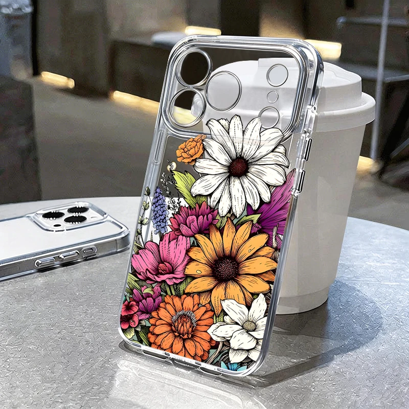 Coque de téléphone transparente en silicone souple pour iPhone 17e 17 Pro Max 16 15 14 13 12 Pro Max 16e 11, antichoc, motif fleurs colorées