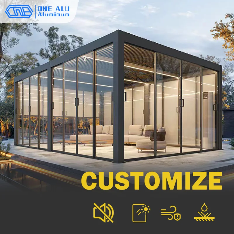Aluminum Glass Sunroom Structure Outdoor Patio Enclosure Four Season Room Extension Kit LED Lighting Available