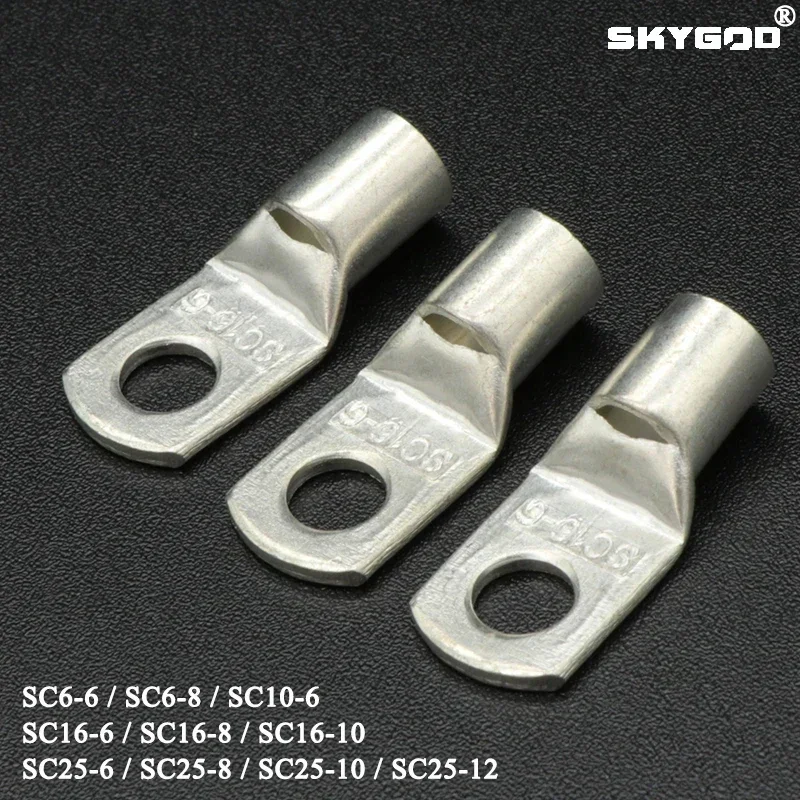 

10/50Pcs SC Type Wire Nose Terminal SC6 SC10 SC16 SC25 Bare Copper Battery Block Lugs Hole ID 6 8 10 12mm Crimp Wire Connector