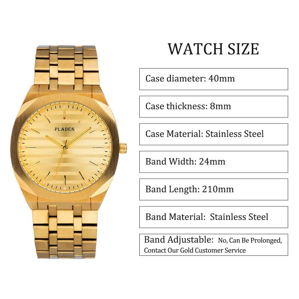 2024 Luxury New Gold Watch For Men Brand PLADEN Business Quartz WristWatch Man Fashion Thin Case Clock Gift Reloj Free Shipping