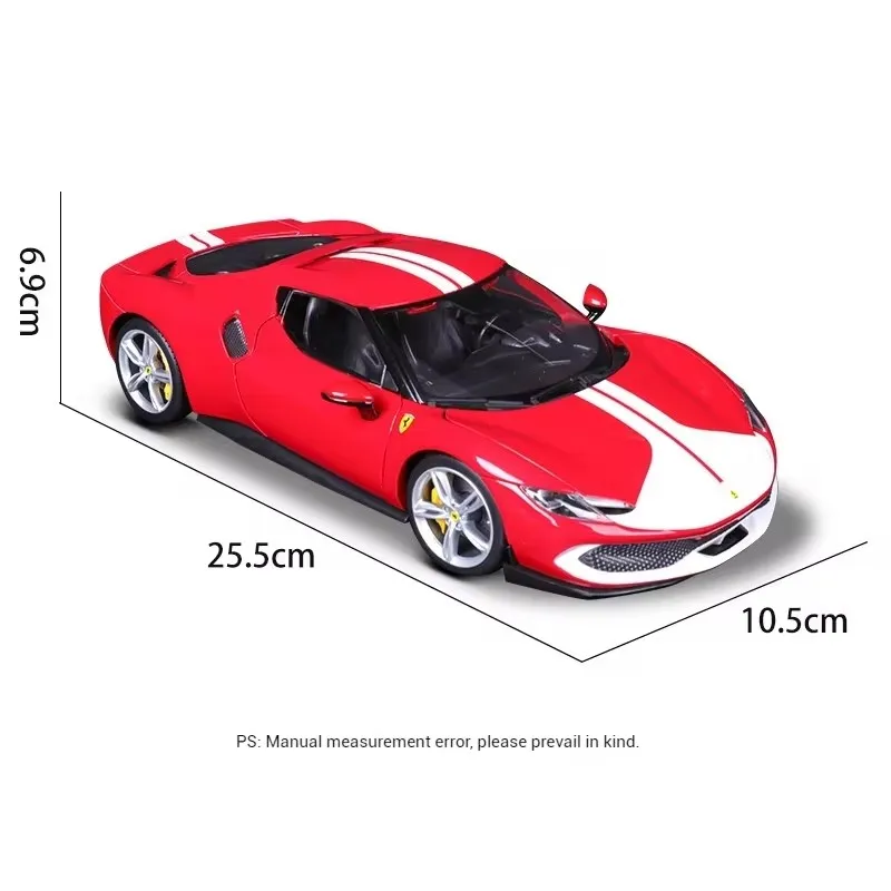 Bruago Ferrari 1:18 296 Gtb Red Silver Cool Sports Car Model Collection Die Casting Alloy Desktop Decoration Toy Collection Gift