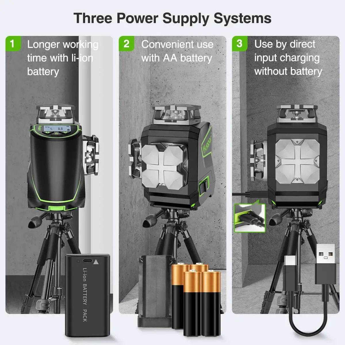 Huepar 12 Lines 3D Self-Leveling Laser Level with LCD Screen Bluetooth Remote Connected Green Beam Cross Line Level Tool S03CG