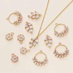 2/4Pcs/Lot 18K Gold Color Brass Various Zircon Leaves Charms Pendants for DIY Necklace Jewelry Making Supplies Accessories