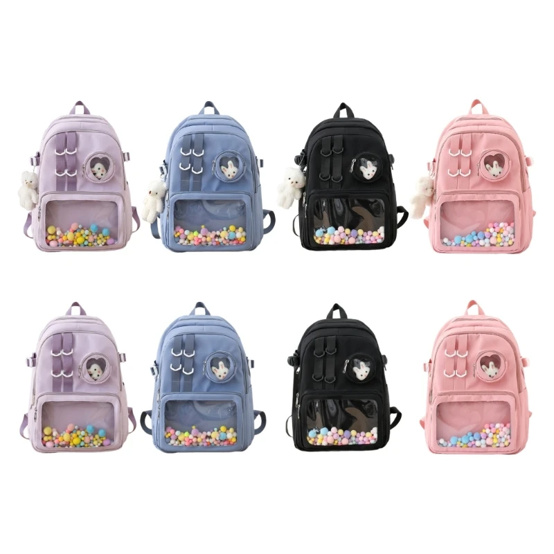 

2023 Travel Bag Double Strap Shoulder Bag Clear Pocket Bag for Student Girl Backpack Lightweight School Bag Rucksack