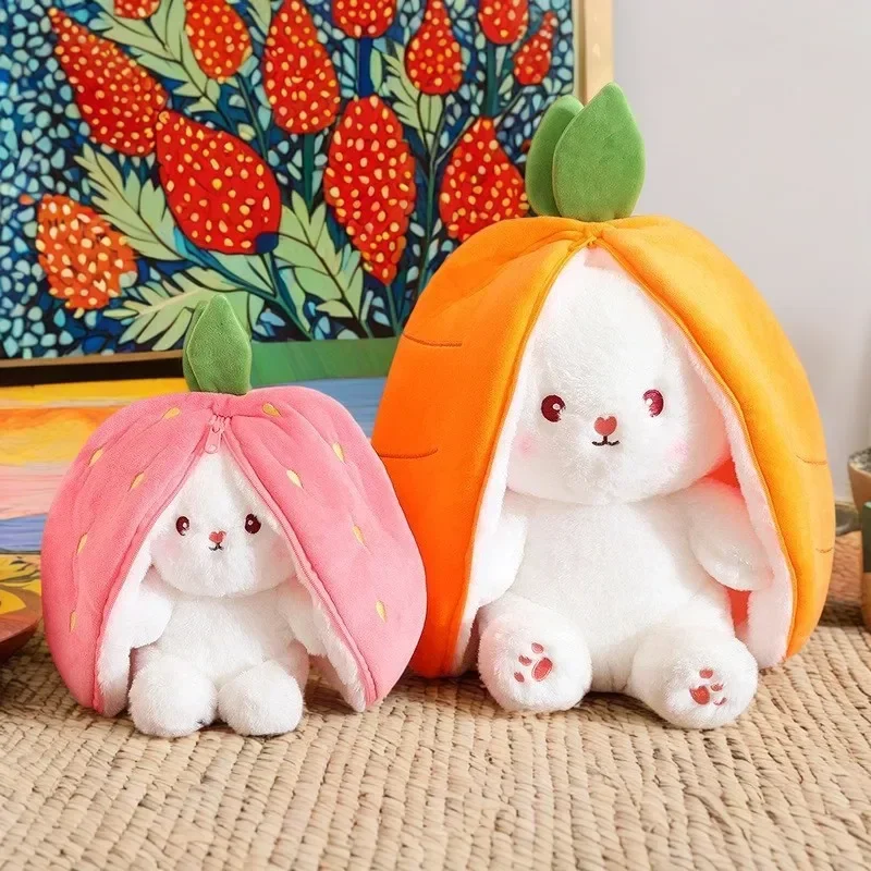 

New Transformation Fruit Rabbit Plush Toys for Children with Sleep Pillow Birthday Gift Female Strawberry Carrot Rabbit Dolls