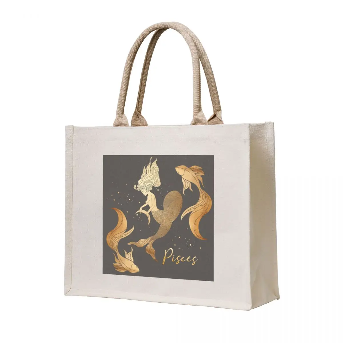 

Pisces Woman Swimming Between Two Fish in the night sky with stars - Gray Tote Bag hand bag Women's shopper bag canvas tote