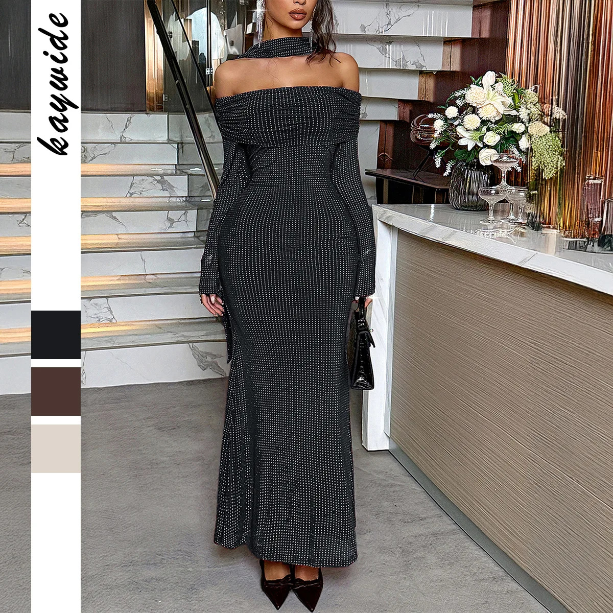 

Evening Gown Elegant Strapless Bodycon Long Dress 2025 Autumn Winter Slash neck Fitted Mermaid-Tail Print Women's Dress Banquet