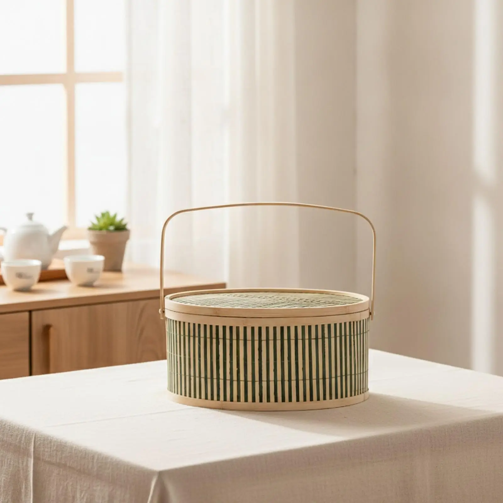 Artisan Bamboo Woven Storage Basket with Lid for Gift Presentation and Home Organization