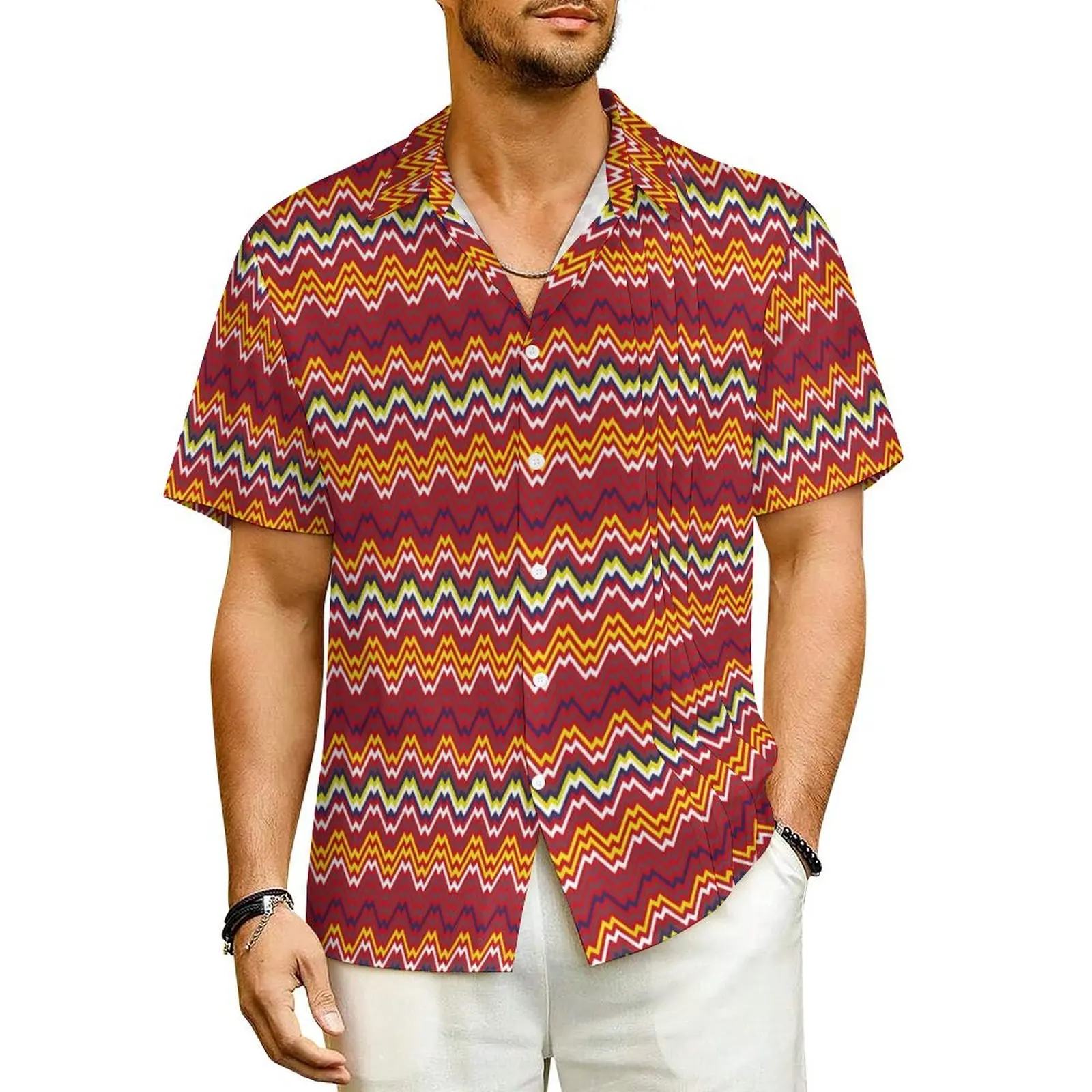 

African Ethnic Vacation Shirt Men Weave Striped Novelty Casual Shirts Hawaiian Short Sleeve Fashion Graphic Oversized Blouses