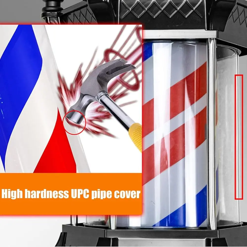 Poste de barbeiro giratório com 28 LED iluminado - listras vermelhas, brancas e azuis, sinal aberto à prova d'água para barbeiros (preto)