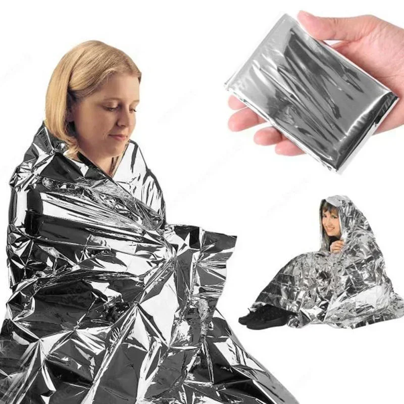 Couverture de survie en mylar réutilisable, couverture thermique d'urgence, fournitures de camping, couverture en aluminium, équipement de secours, 1PC