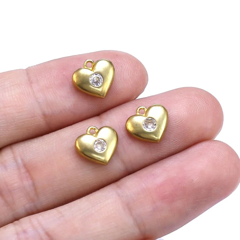 

6pcs CZ Heart Charm, Tiny Heart Earring Charms, Jewelry Making, Bracelet Charms, Earring Findings - R2612 R2613