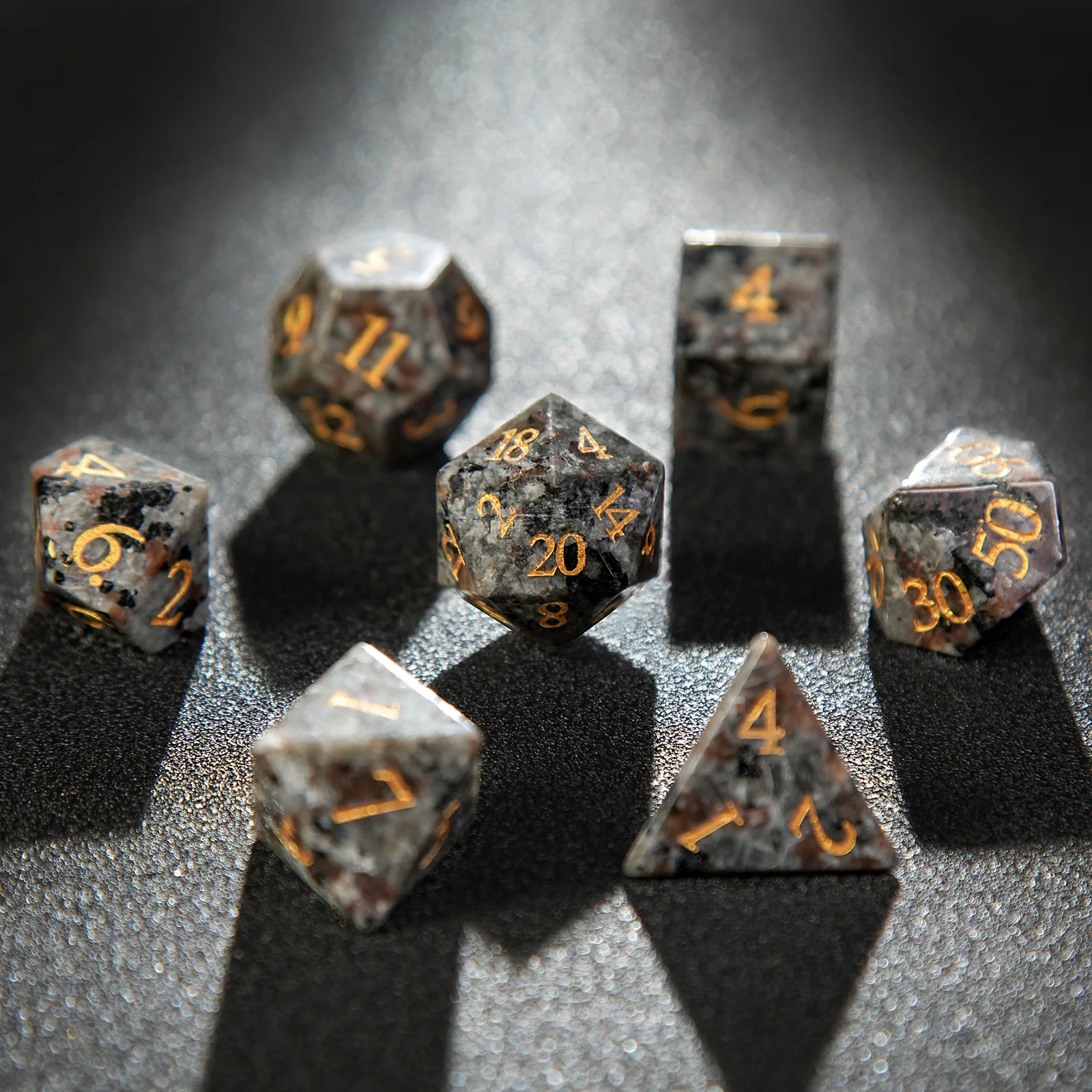 7Pcs DND Flame Stone Gemstone Dice Volcanic Rock Dice Set Multi-sided Polyhedral Dice for D&D Game COC Role Playing RPG Table