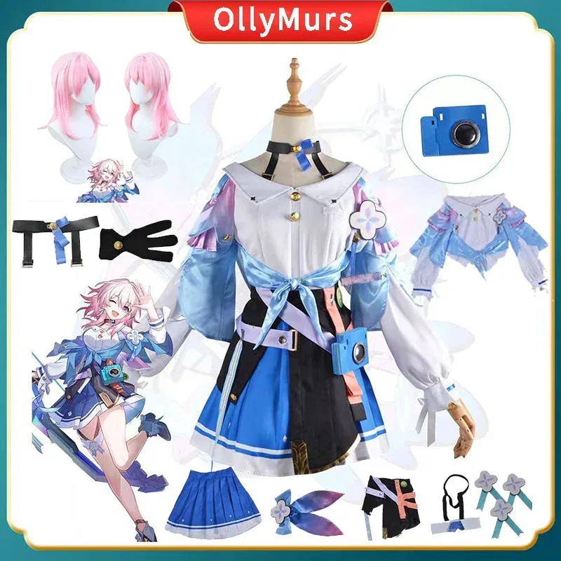 

NewGame Honkai: Star Rail, костюмы для косплея на 7 марта, униформа, наряд для вечеринки на Хэллоуин, женский розовый парик, модельные туфли, косплей; 3,v'9.e; 7'