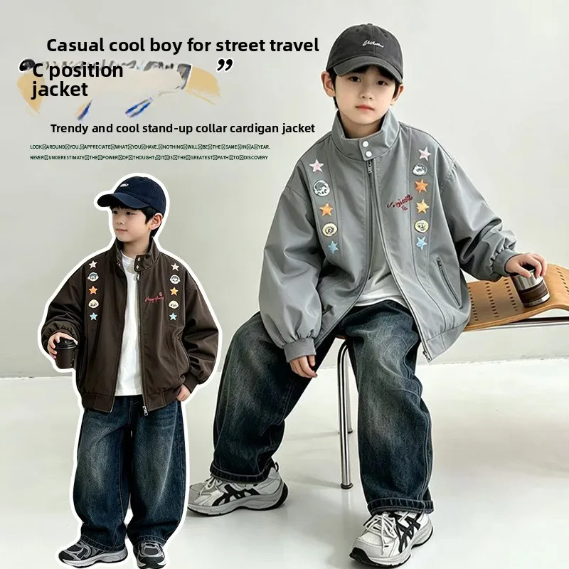 Boys Hooded Jacket 2026 Spring Autumn New, Korean Style Loose Casual Outer Tops For Middle Big Kids Little Boys