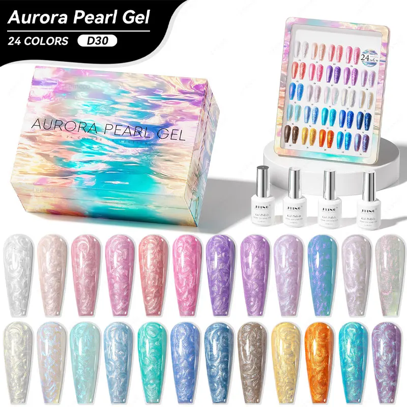 

Eleanos Spiral Gel 24pcs Aurora Pearl Shell Thread Gel Nail Polish With Color Card For Manicure Soak Off 15ml Shiny UV Varnishes