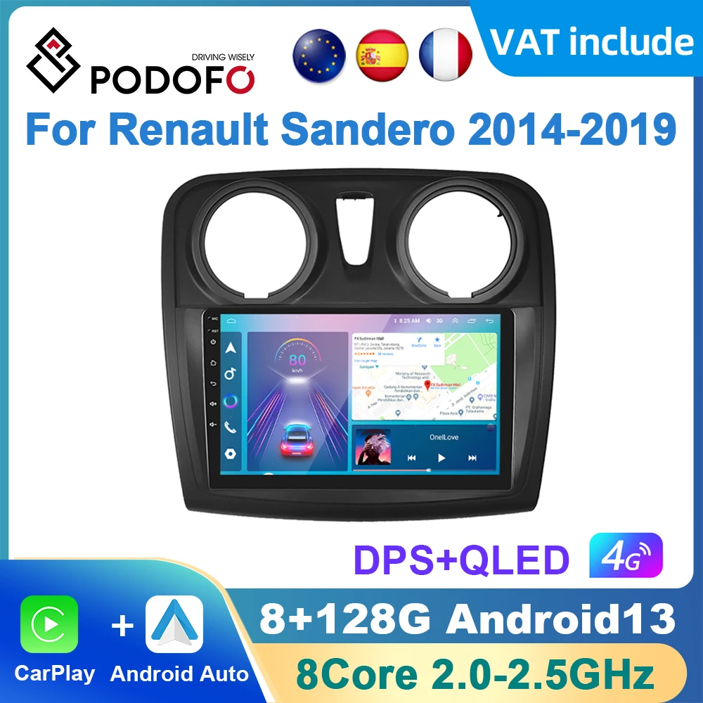 Podofo Android Carplay Car Radio For Renault Sandero 2014-2019 Android Auto 4G Multimedia Player GPS Navigation RDS