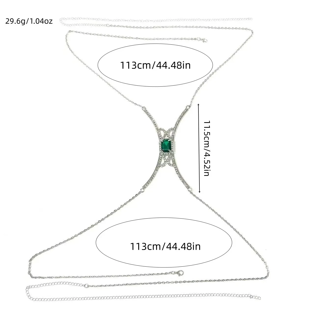 Fashionable body accessories, sexy geometric square green rhinestone bra body chain jewelry view 3