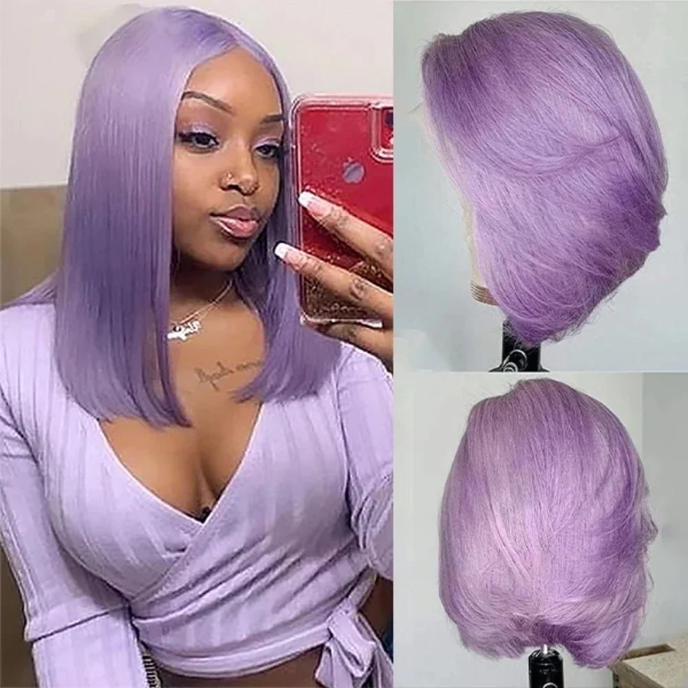 Purple Short Bob Lace Wigs 13x4 Lace Frontal Human Hair Wigs For Woman Ombre 100% Brazilian Human Hair Straight Bob Wig