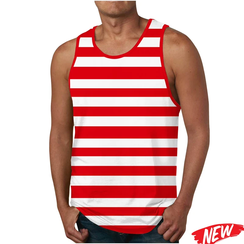 Simple Stripe Pattern Men Tank Top Outdoor Running Sports Vest Summer Gym T-shirt Fashion Quick Dry