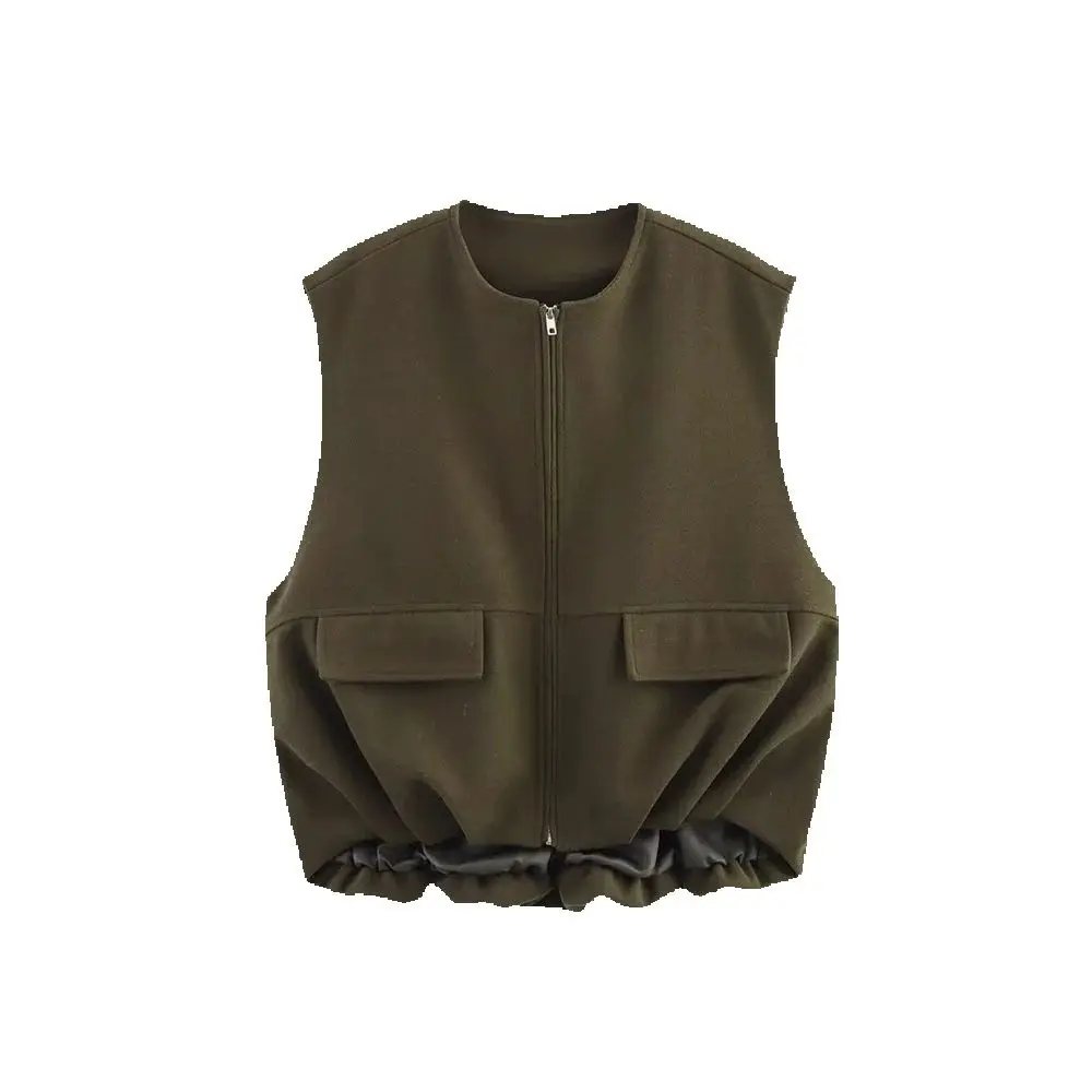 

Весенне-осенний новый продукт, женская модная универсальная однотонная майка без рукавов на молнии, жилет