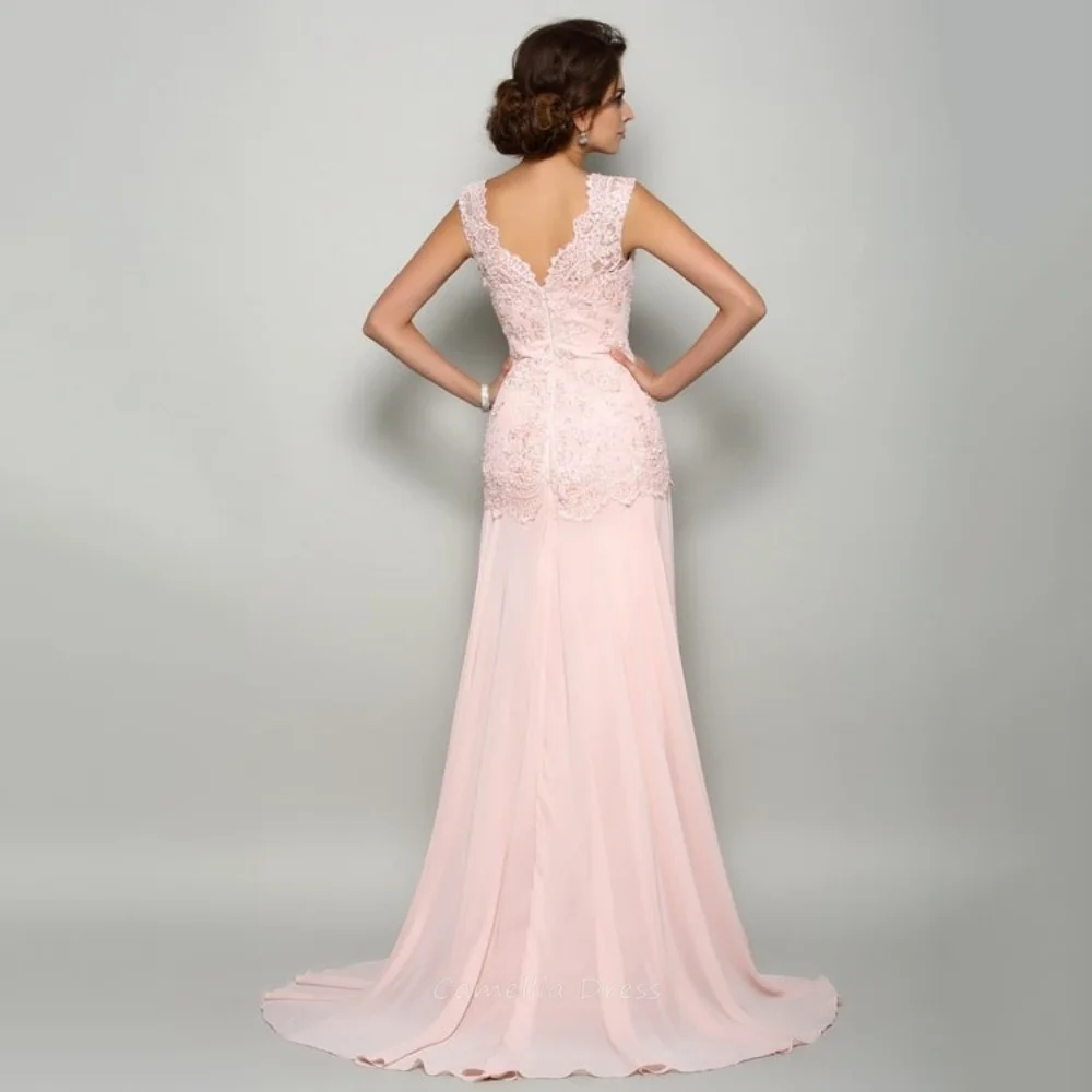 Aangepaste moeder van de bruid jurk chiffon zeemeermin bruiloft gast jurk kant tank avond gewaad moeder van de bruid