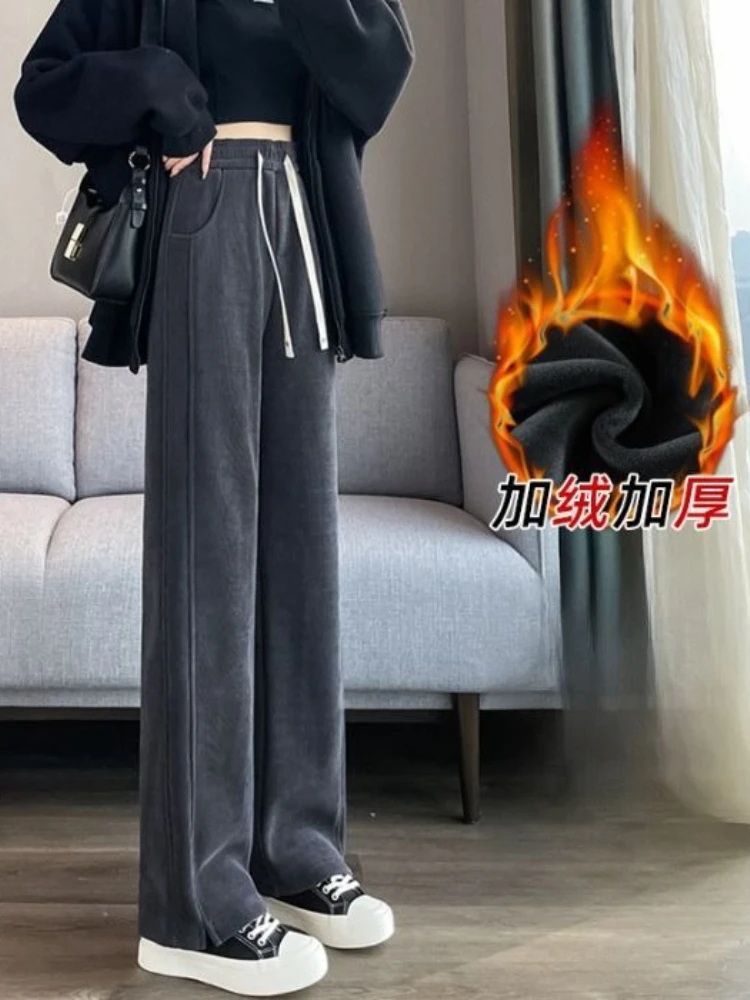 2026 Winter Snow Warm Girls Fleece Pants Lady Korean High Waist Plush Trousers Female Classic Plush Thermal Sweatpants