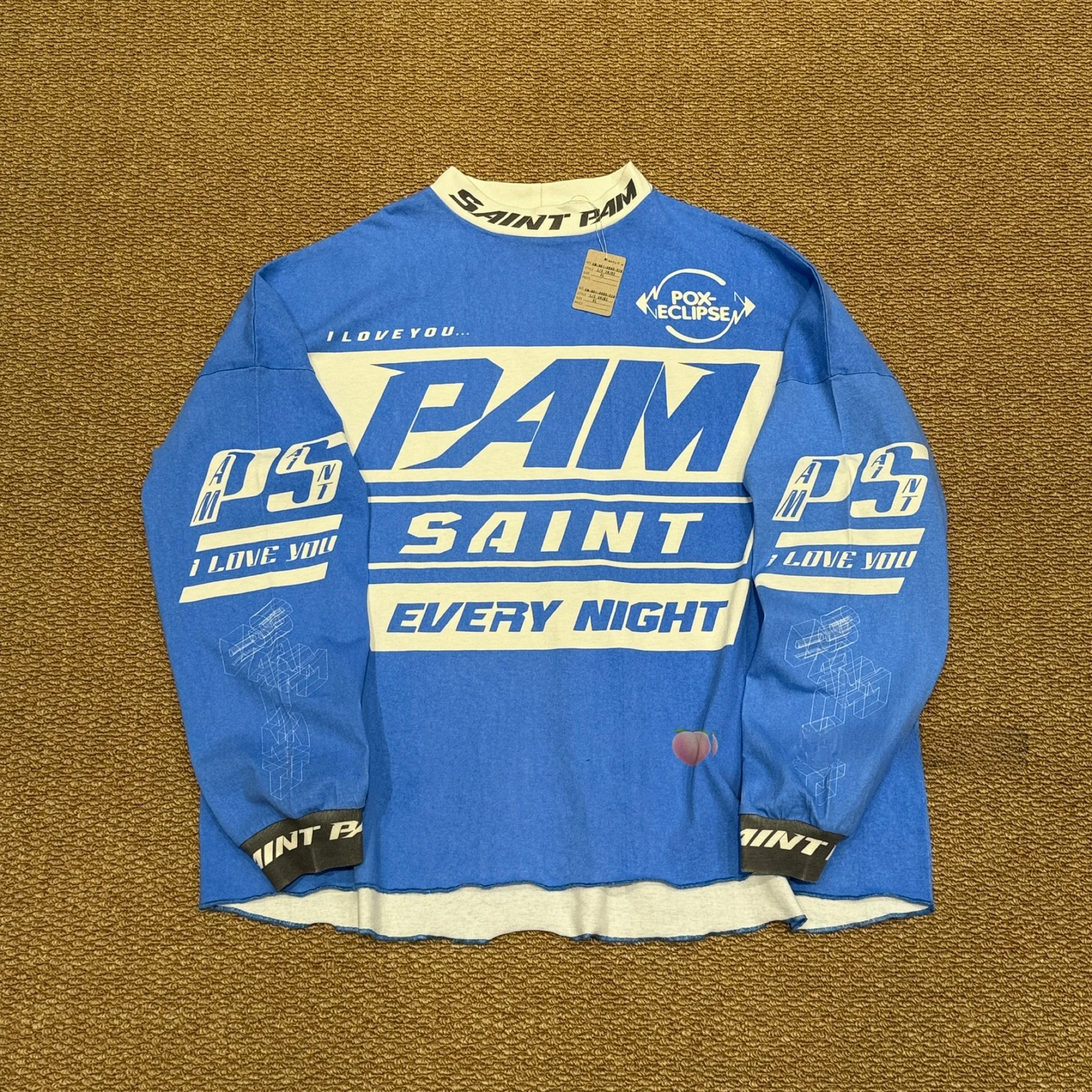 

Футболка Saint Mxxxxxx PAM Collaborative с длинным рукавом, круглым вырезом, винтажным принтом, в гоночном стиле, повседневная, дышащая, из хлопка