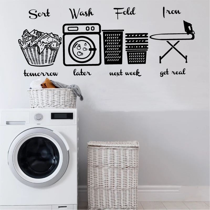 Laundry room vinyl wall stickers washing machine laundry room door decorative decal laundry shop decoration mural wallpaper gift