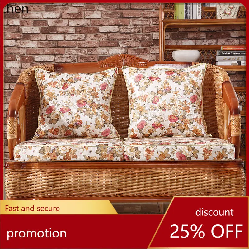 HXL Rattan Woven Sofa Leisure Three-Seater Sofa Set Solid Wood