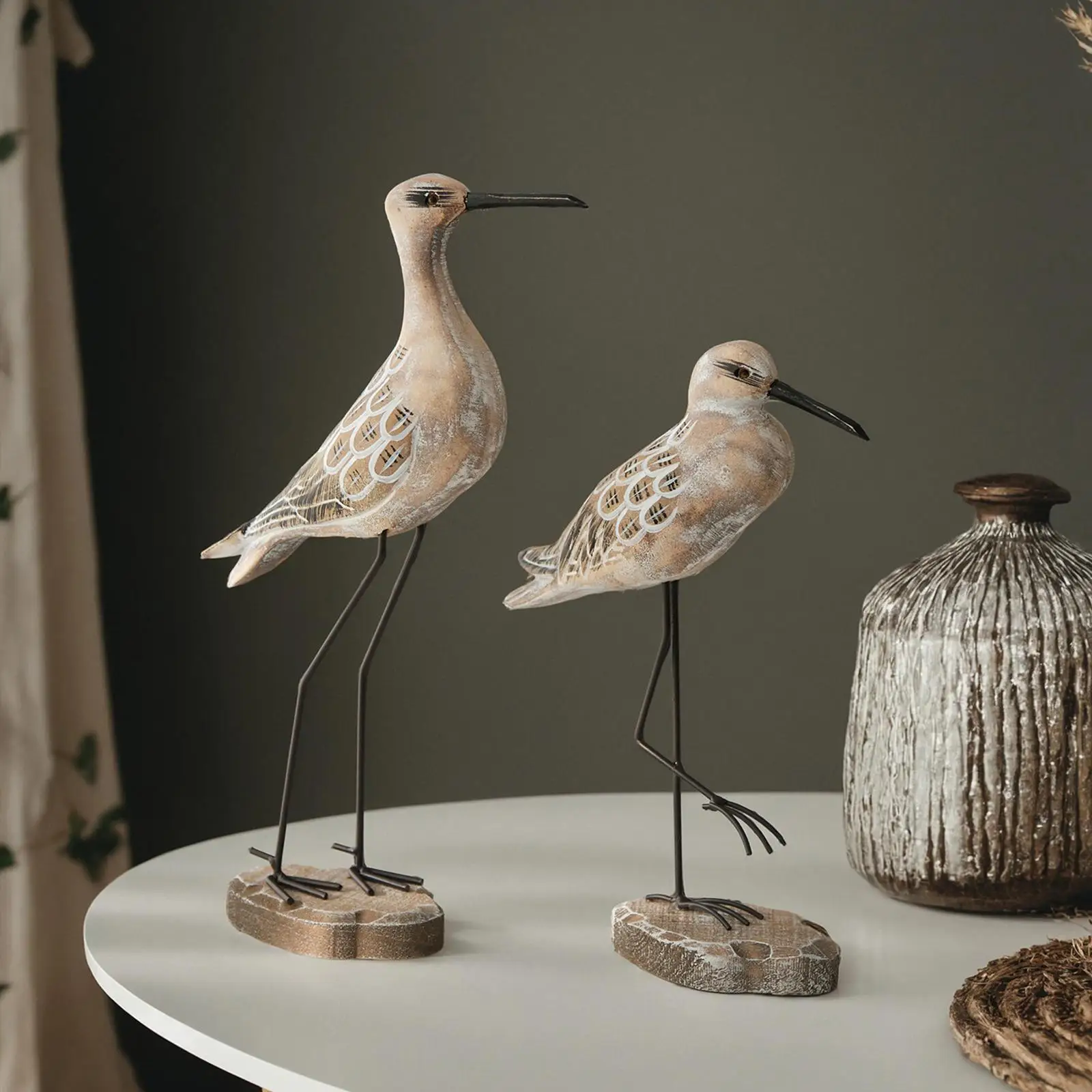 2Pcs Wooden Seagull Figurines Table Ornaments, Minimalist Sea Animal Figurine for Desk, Kitchen, Dining Room