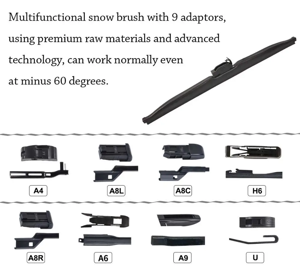 Winter Wiper Blades Wipers With 9 Adaptors for Volkswagen/Ford/Kia/Toyota/Mercedes/Peugeot/BMW/Volvo/Renault/Honda 1 PC