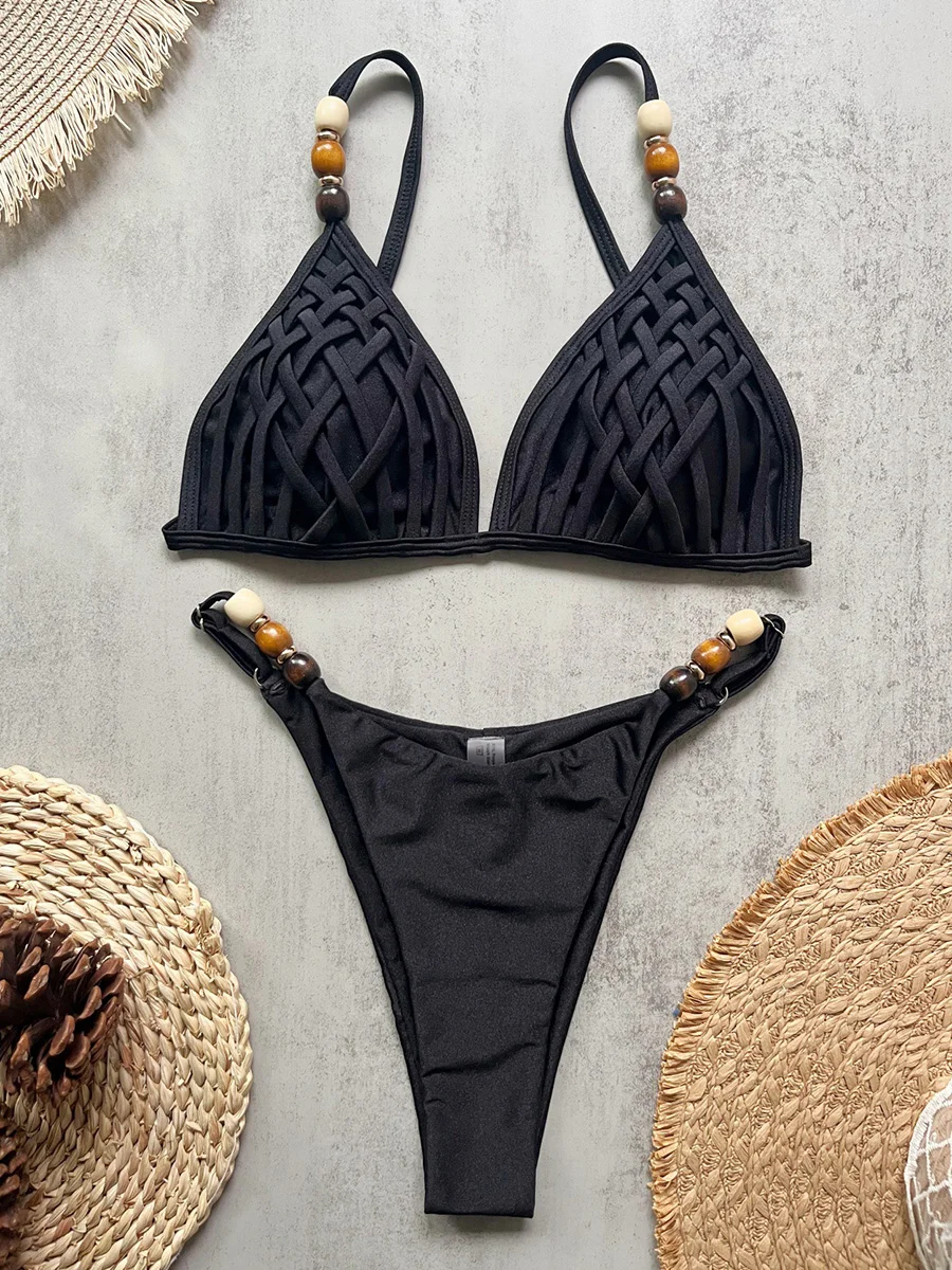 

Купальник-бикини 2026 с бусинами и перекрестными лямками, женский, из двух частей, бразильский, пляжный, для плавания